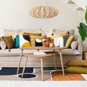 Coussin "Hary" - motifs brodés - coton - jaune ocre - 30x50 cm