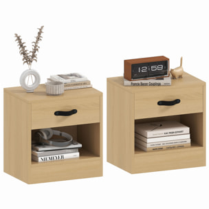 Pack de 2 Mesitas de Noche Mesillas de Noche Dormitorio Estrechas con Cajón y Compartimento Abierto para Salón 39x28x41 cm Natural