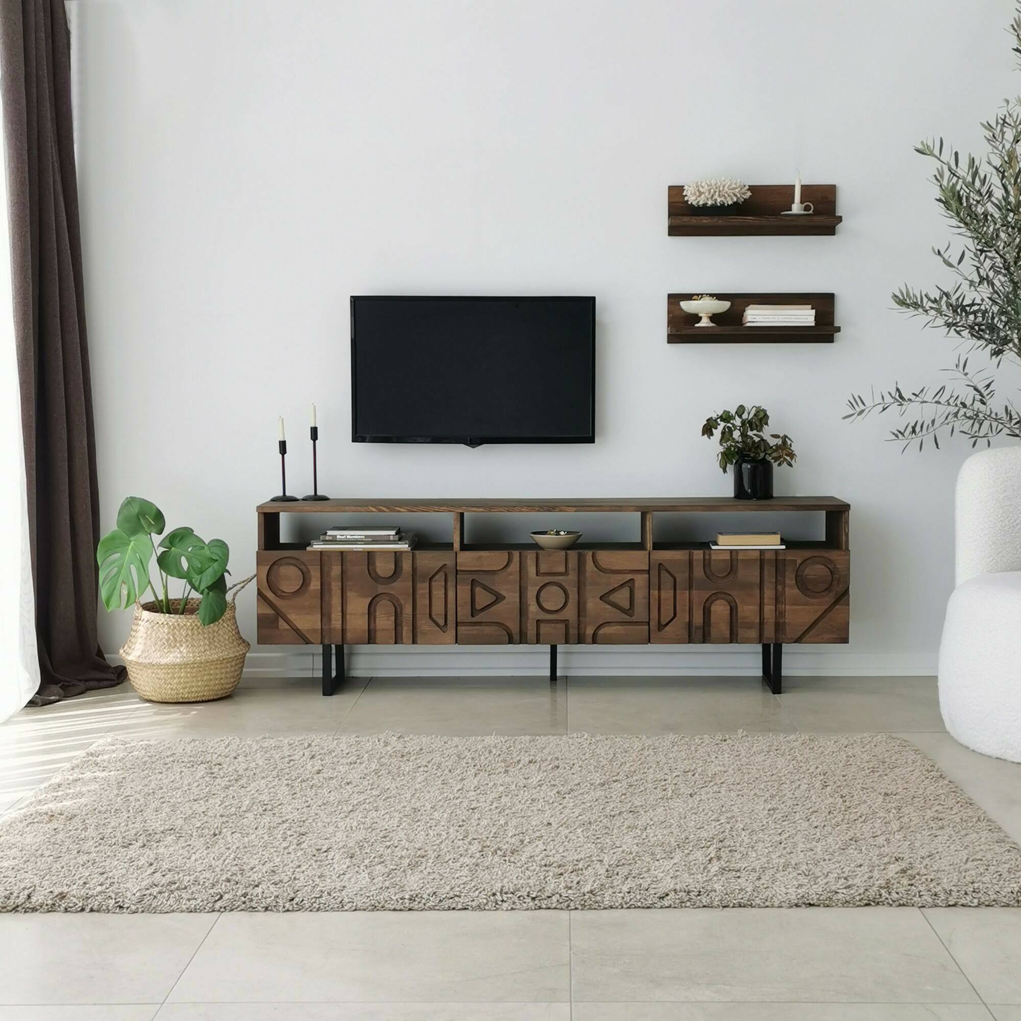 Mobile porta TV Dpatrici, Credenza da soggiorno, Armadio basso per TV, Base parete attrezzata, 170x30h40 cm, Noce