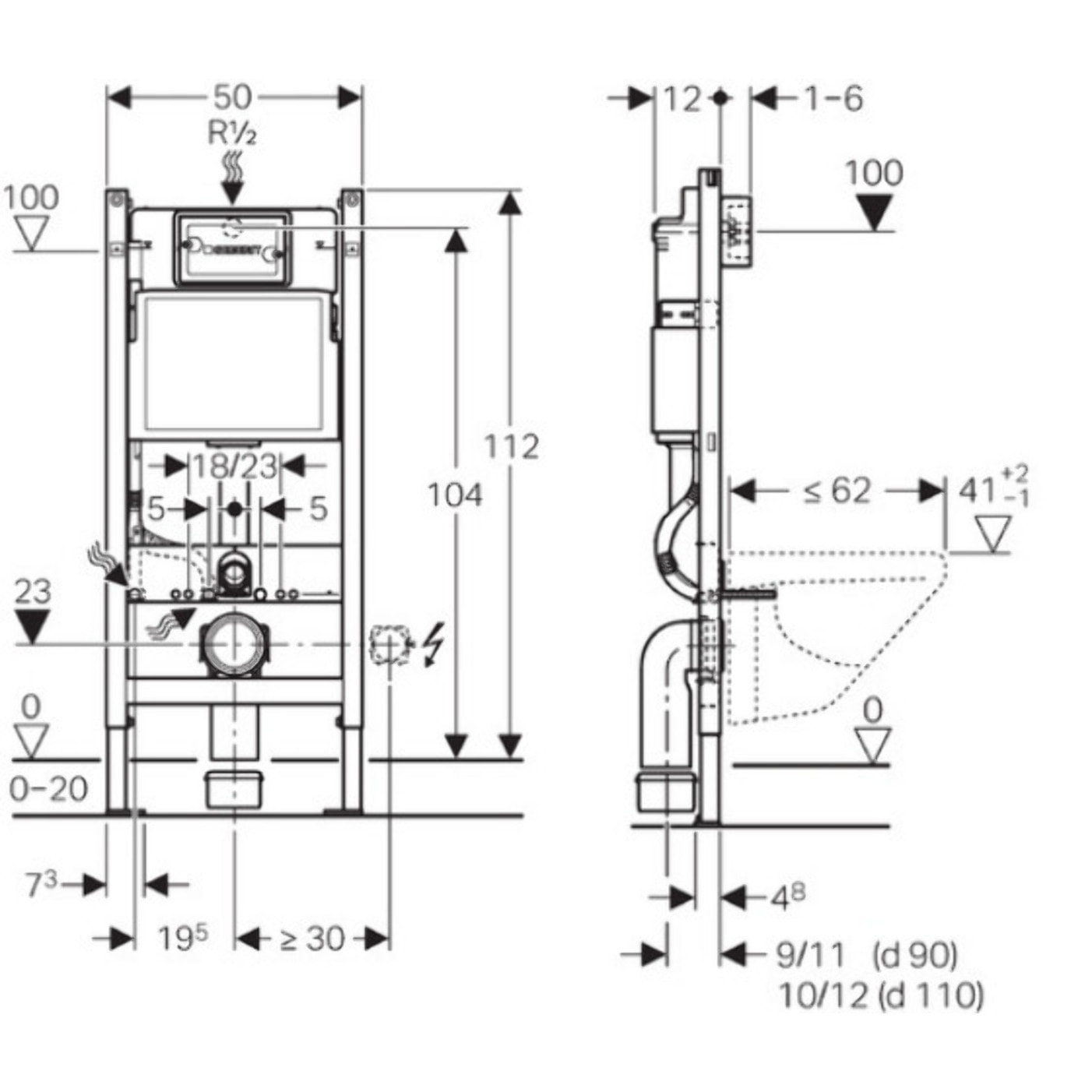 Pack Bati-support Geberit Duofix 112cm + WC sans bride  Vitra Integra avec fixations invisibles + Abattant softclose + Set habil