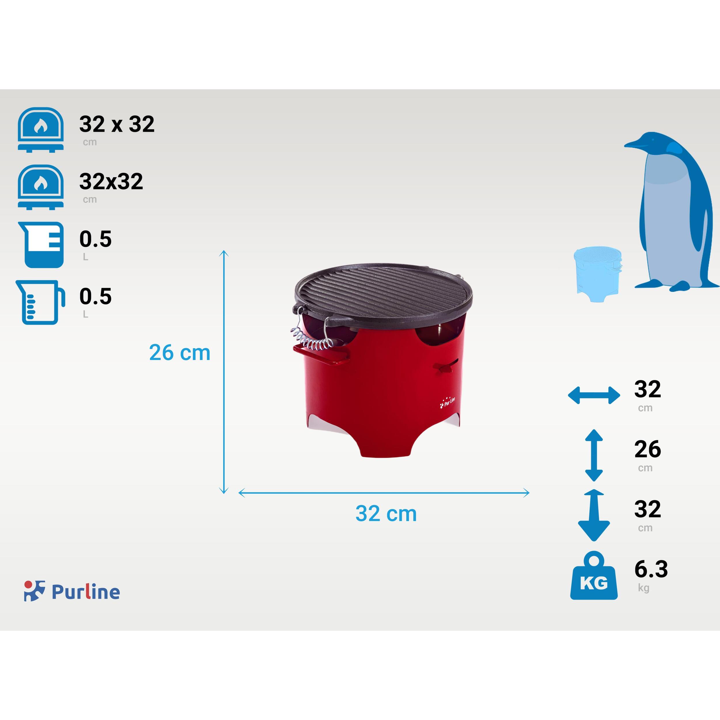 Barbacoa de etanol 0.5L en acero rojo y plancha redonda de hierro BB03 PURLINE