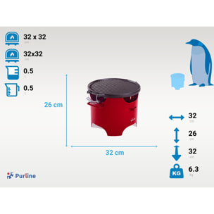 Barbacoa de etanol 0.5L en acero rojo y plancha redonda de hierro BB03 PURLINE