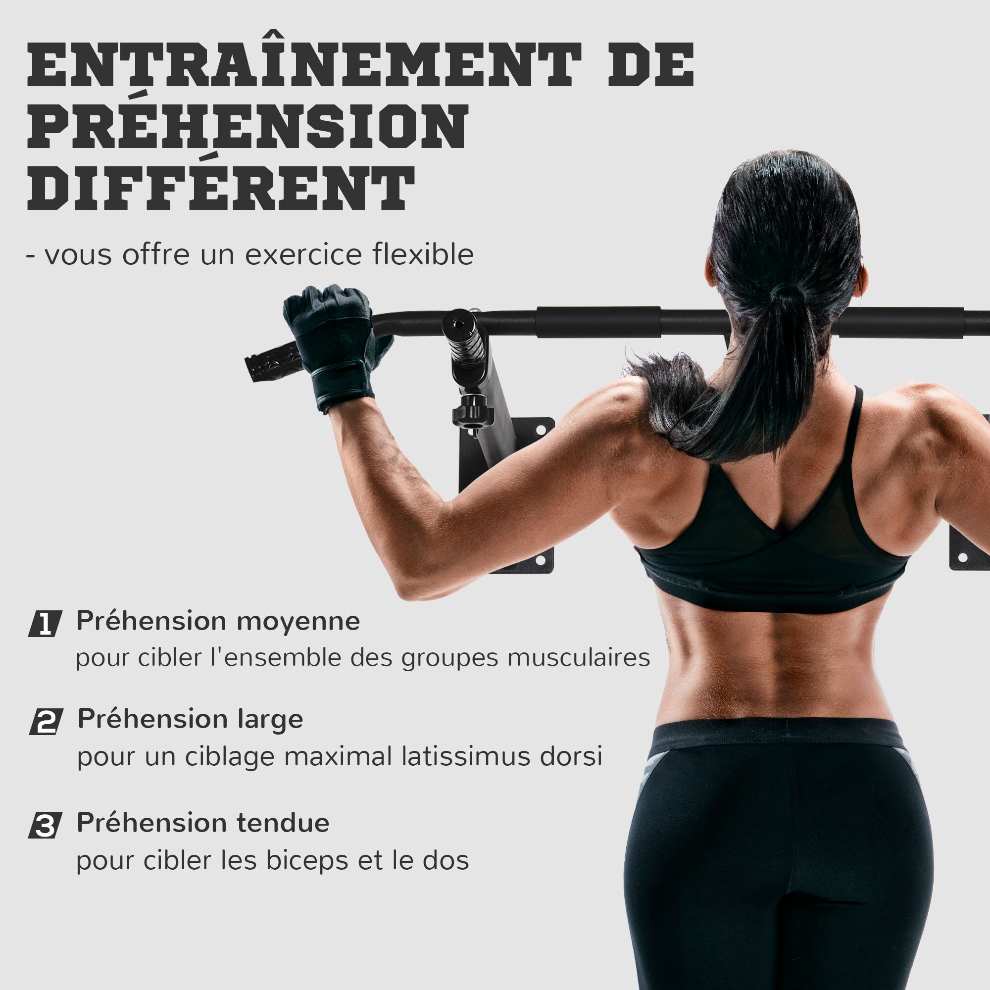 Barre de traction barre de Fitness fixation murale support sac de frappe ou sangles TRX intégré charge max. 150 Kg acier noir