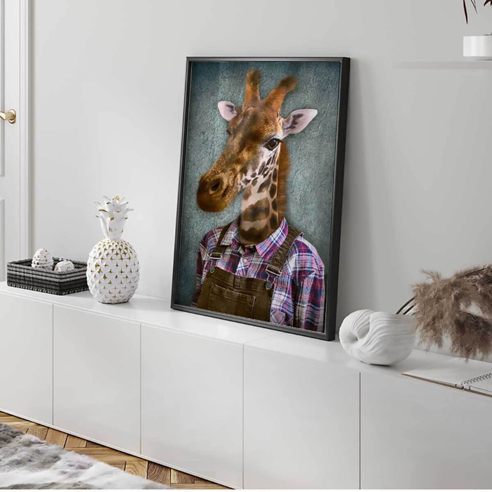 Affiche encadrée girafe élégante en tenue vintage Affiche + cadre en métal - Noir
