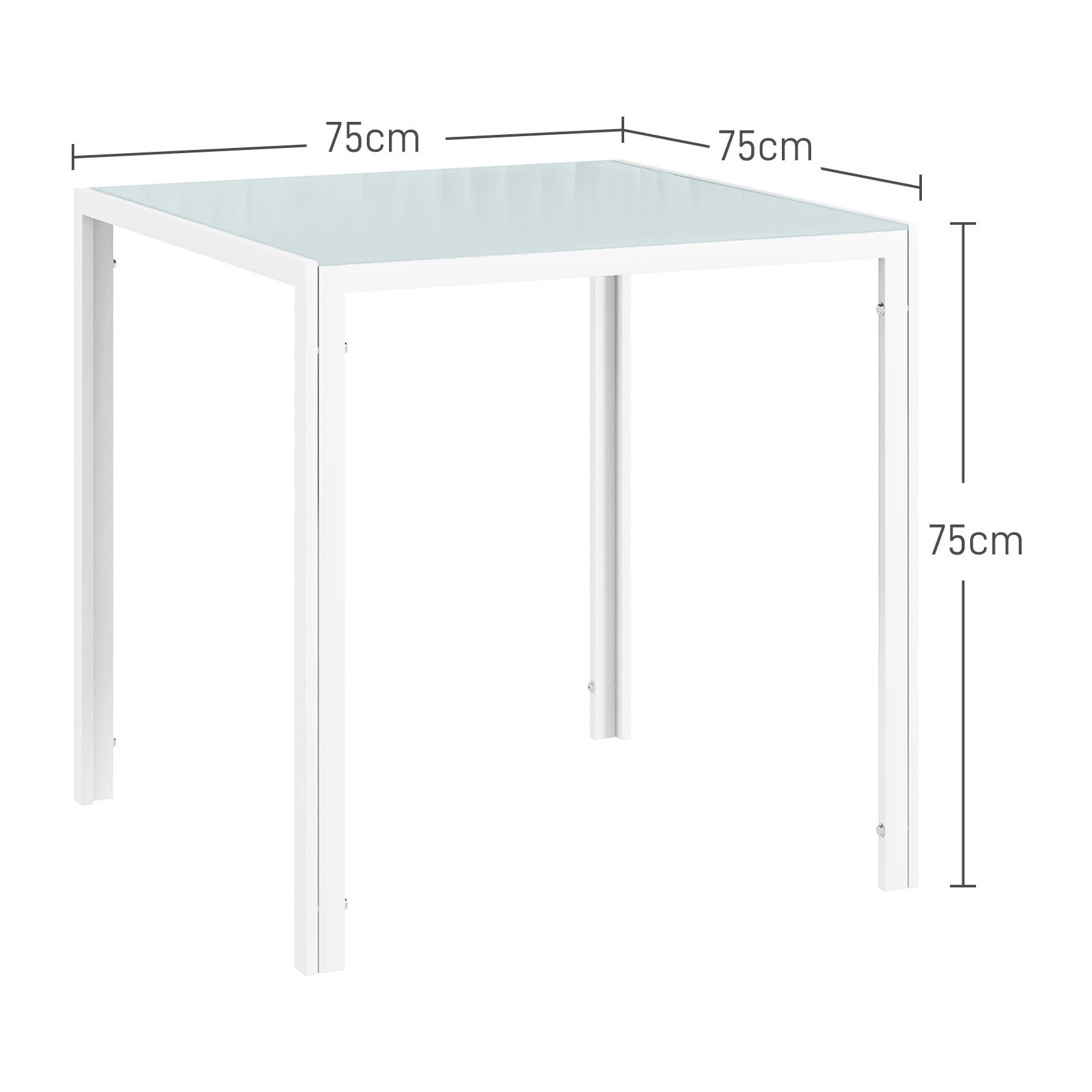 HOMCOM Mesa de Comedor de Cristal, Mesa Cuadrada para 4 Personas con Patas de Metal, para Cocina, Salón, 75x75x75 cm, Blanco