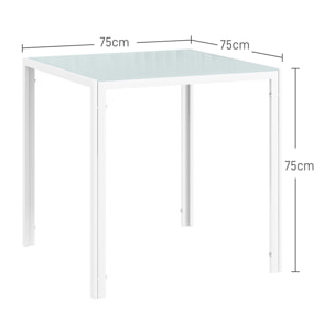 HOMCOM Mesa de Comedor de Cristal, Mesa Cuadrada para 4 Personas con Patas de Metal, para Cocina, Salón, 75x75x75 cm, Blanco