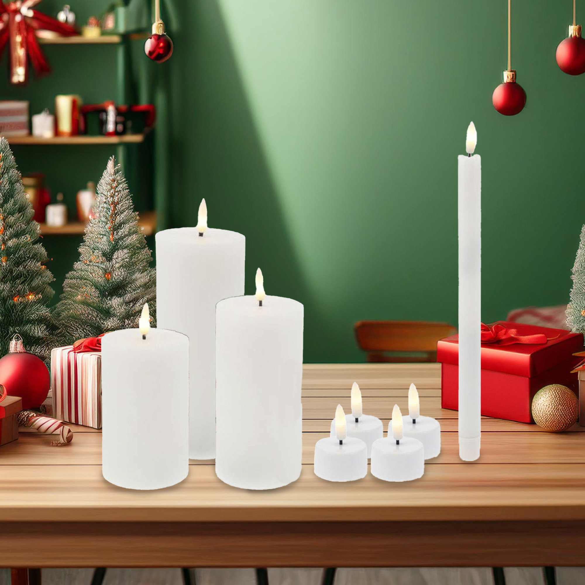 juego de 9 velas led de tamaños diferentes con control remoto