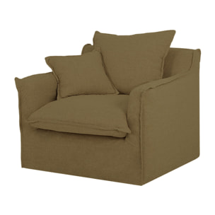 Fauteuil en coton et lin déhoussable ton vert de 98x90cm Hauteur: 81 Longueur: 98 Largeur: 90