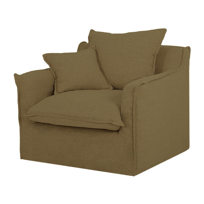 Fauteuil en coton et lin déhoussable ton vert de 98x90cm Hauteur: 81 Longueur: 98 Largeur: 90
