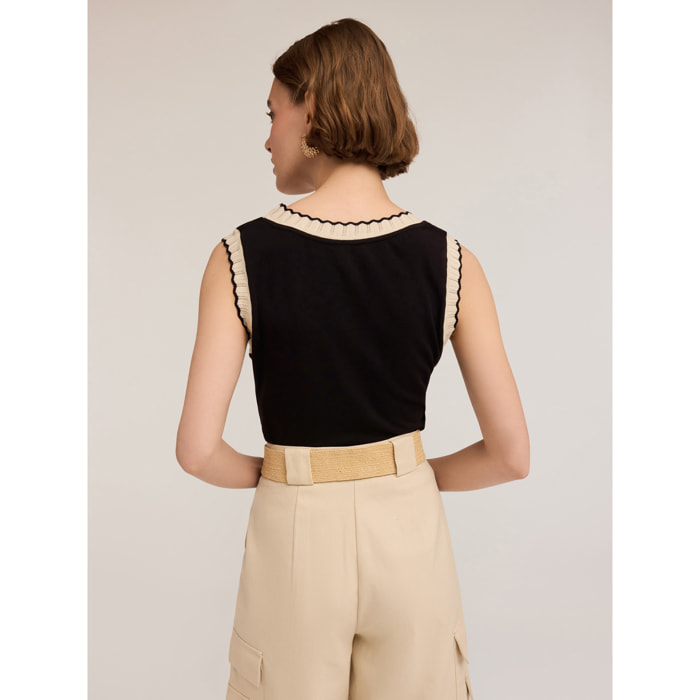 Motivi - Top con bordes de tricot - Negro