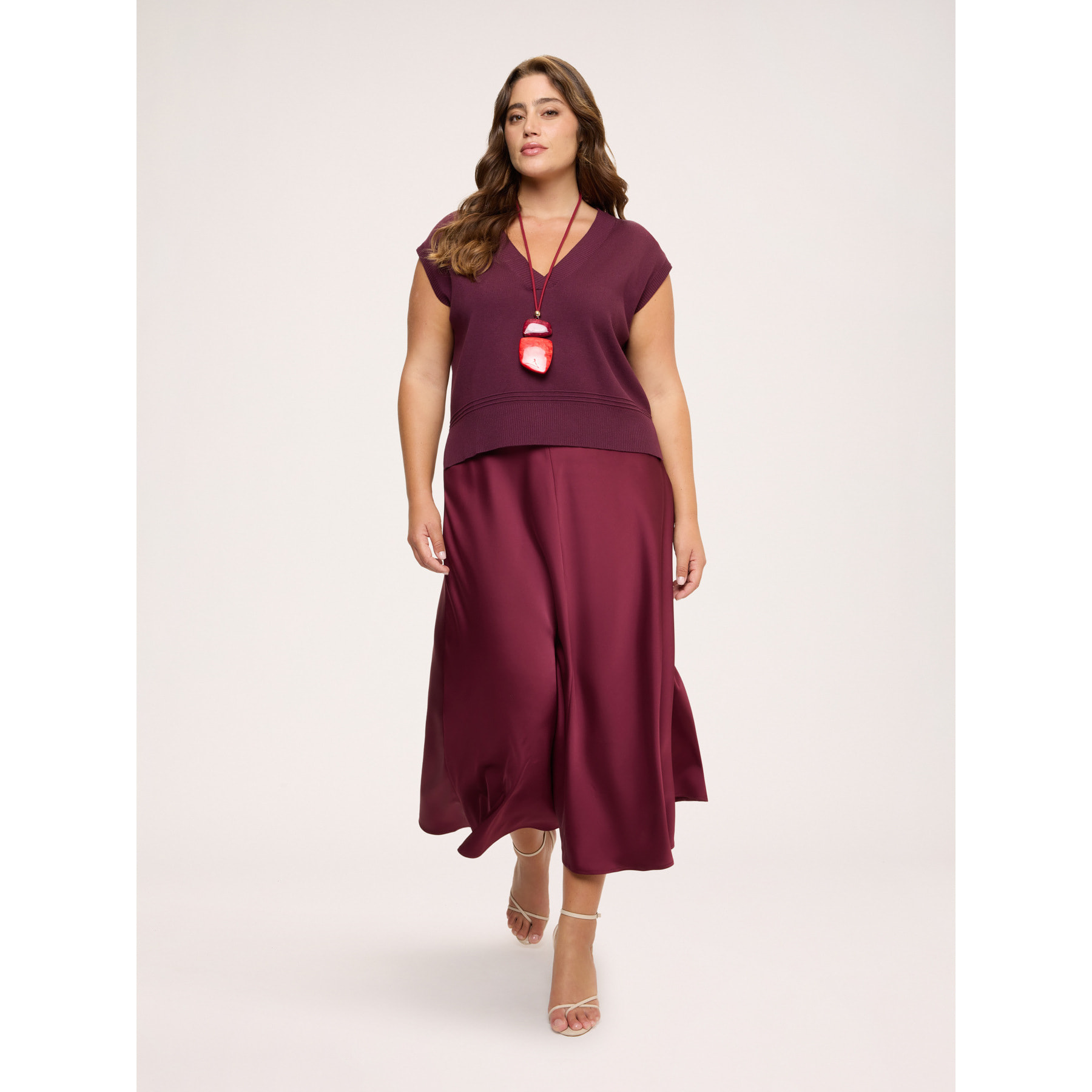Fiorella Rubino - Chaleco de punto fino con escote en V - Burgundy