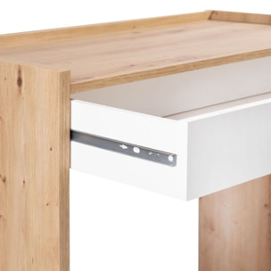 Mesa de escritorio con cajón Dess Blanco Artik (Blanco Mate) - Roble Nodi