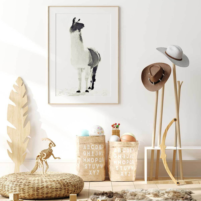 Affiche enfant noir et blanc Affiche + cadre en bois - Chêne