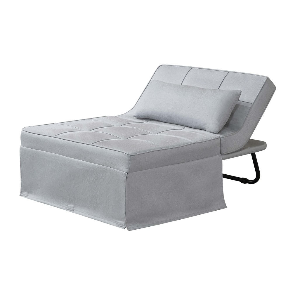 Fauteuil pouf ottoman gris 3 en 1 en tissu gris clair LEIRA