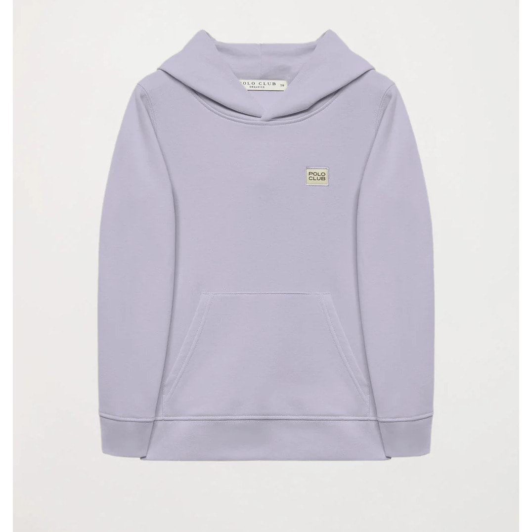 Sudadera orgánica de capucha y bolsillos lavanda Neutrals kids con logo