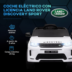 Coche Eléctrico para Niños de +3 Años con Licencia Land Rover Discovery Sport Carro Eléctrico Infantil con Batería 12V Mando a Distancia Arranque Lento Faros Bocina y Música Blanco