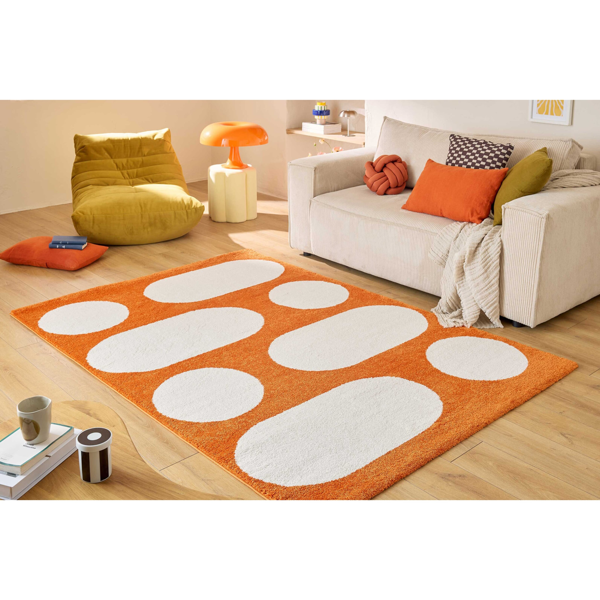 GROOVY - Tapis rétro coloré à motif géométrique - Confortable et moelleux - Orange