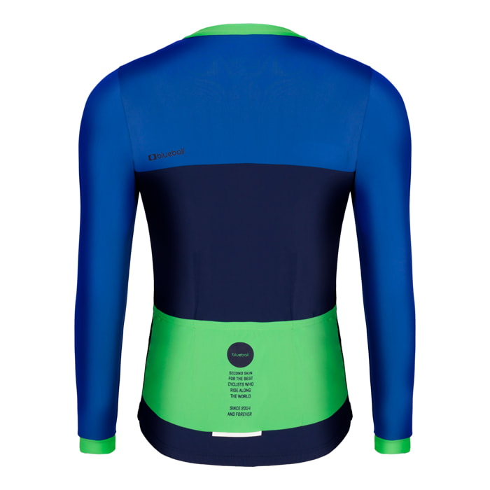 Camiseta ciclista hombre manga larga color marino / azul / verde