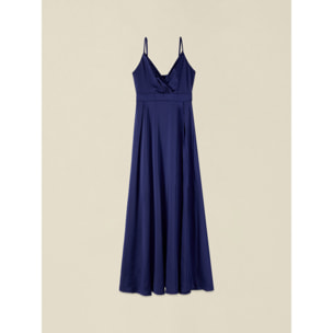 Oltre - Vestido largo de satén con abertura - Azul