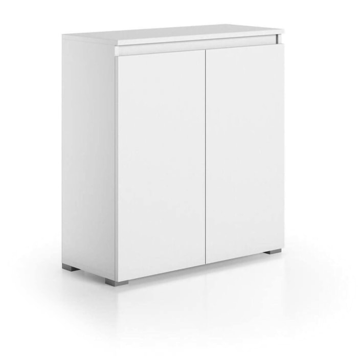 Scarpiera Astrina, Mobile multiuso, Porta scarpe salvaspazio a 2 ante, Armadio portaoggetti con scaffali, 100% Made in Italy, 80x37h102 cm, Bianco