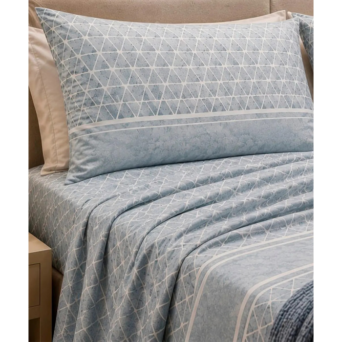 Completo Lenzuola Geo Azzurro 100% Cotone e Made in Italy con stampa digitale HD