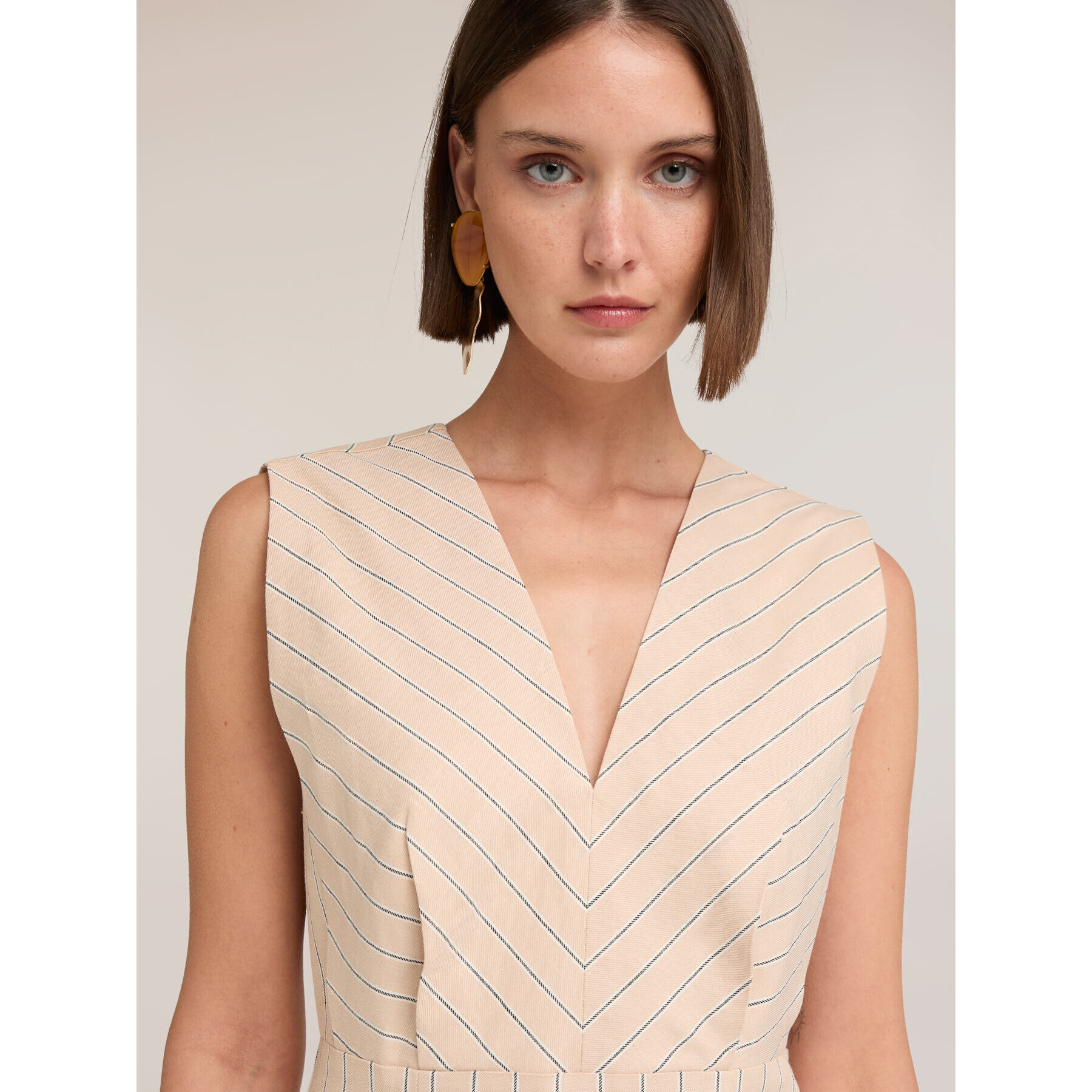 Motivi - Vestido tubo de rayas en mezcla de lino - Beige