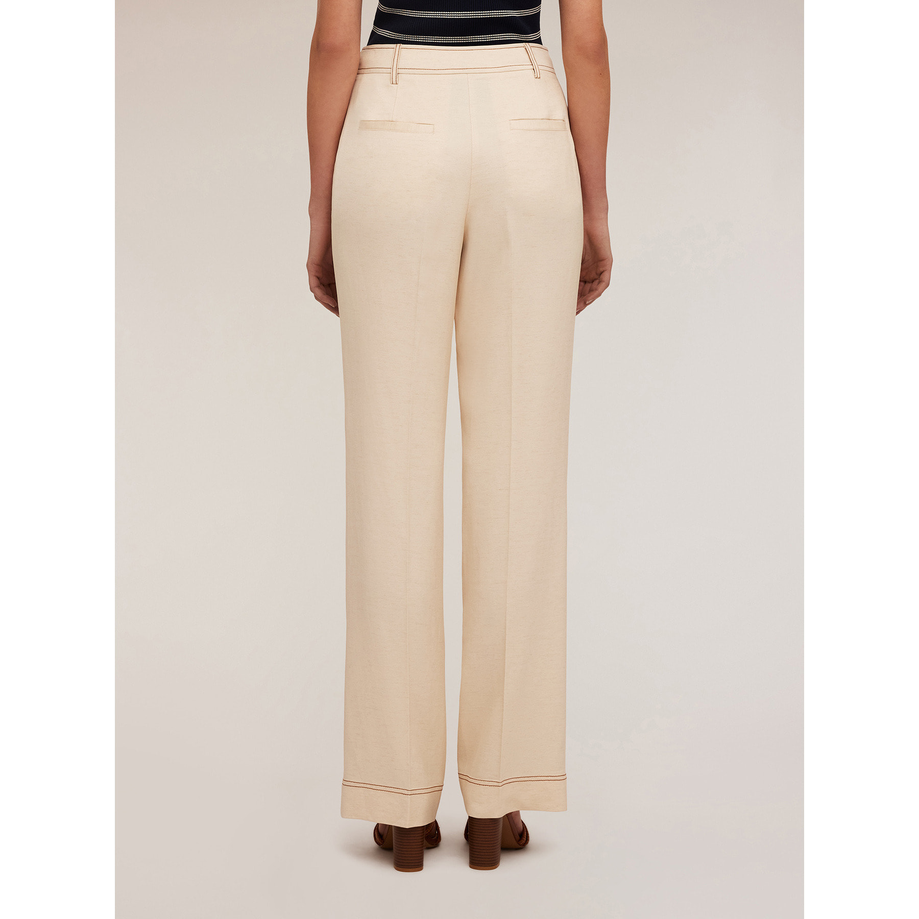 Motivi - Pantalones wide con pespuntes en contraste - Beige