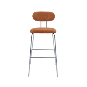 2 tabourets de bar décor bois courbé teinté noyer et tissu déperlant terracotta. pieds métal chromé - L 44 x P 51 x H 103cm - Erin