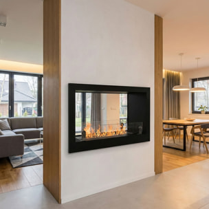 Massenzio - Camino a Bioetanolo da Incasso Bifacciale 90x55x30 cm con Bruciatore 2,3 Litri Nero