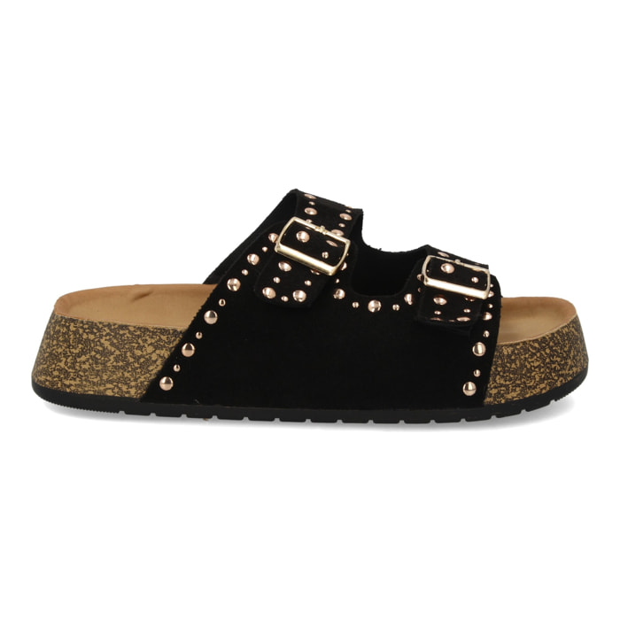 Sandalia plana mujer hebillas y tachuelas