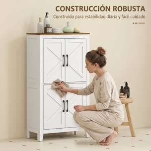 HOMCOM Armario de Baño Estrecho, Mueble Auxiliar de Baño con Puertas Tipo Granero, 4 Estantes y Estantes Ajustables, Ahorro Espacio, 60x30x110 cm, Blanco