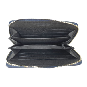 Chicca Borse Portafogli Lungo Donna in Pelle Blu Scuro