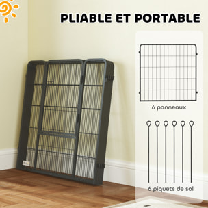 Parc enclos chien modulable pliable 6 panneaux H.80cm porte verrouillable acier époxy noir