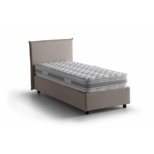 Letto singolo Chelsea, Letto contenitore con rivestimento in tessuto, 100% Made in Italy, Apertura frontale, adatto per materasso Cm 90x190, Tortora