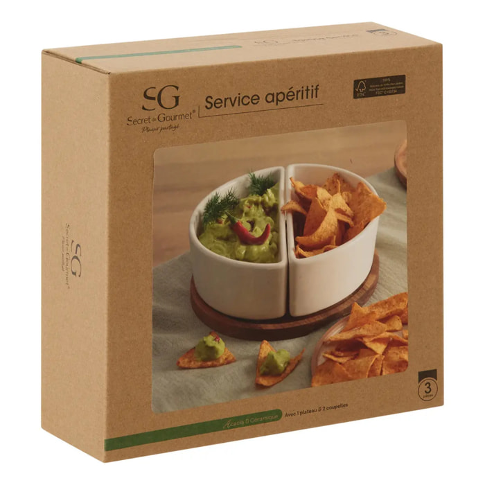 Service apéritif Elegance 3 pièce(s) blanc D20xp7cm