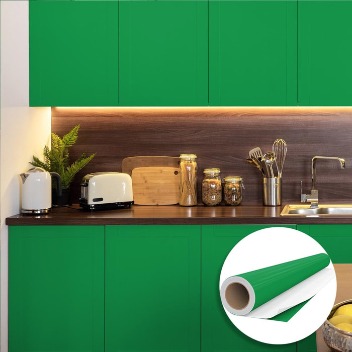 Rouleau adhésif décoratif Vinyle au Mètre - Vert cactus - Sticker Lavable Imperméable Mur Cuisine Meubles