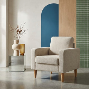 Fauteuil bois d'hévéa et tissu chenille  BJORN