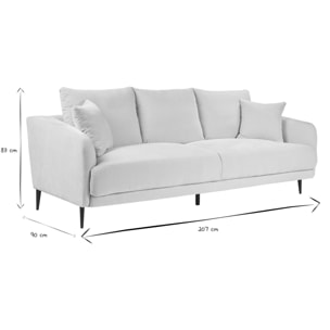 Canapé design 3 places en tissu effet velours beige et métal noir JERRY