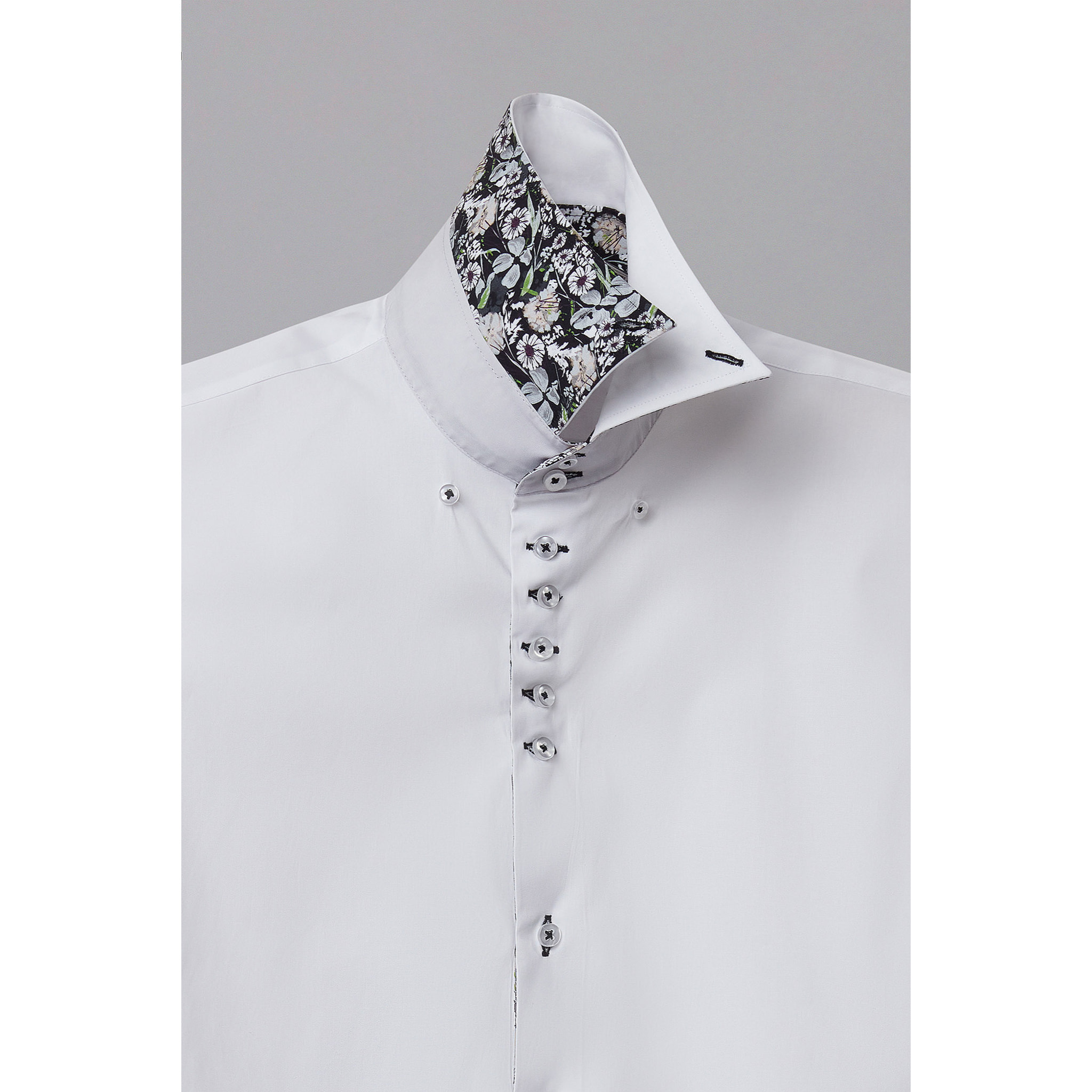 Camicia Uomo Manica Corta 2 Bottoni Button Down 7 Botto Popeline Stretch Unito Bianco