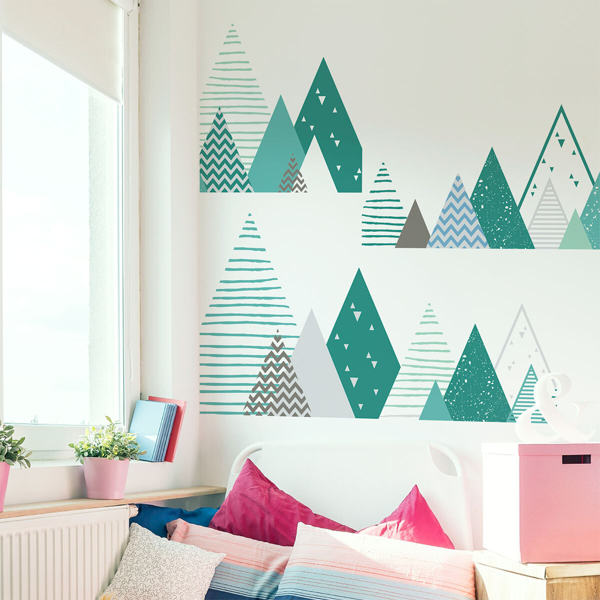 Stickers muraux enfants - Décoration chambre bébé - Autocollant Sticker mural géant enfant montagnes scandinaves KIMKA