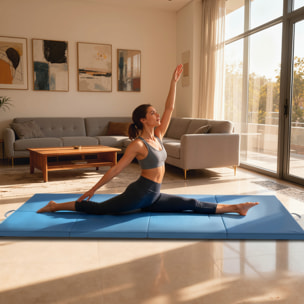 Colchoneta Gimnasia Plegable de Grosor 5 cm, Tapete de Ejercicio, 240x120x5 cm, con Asas de Transporte, Esterilla de Gimnasia para Yoga, MMA, Aeróbic, Artes Marciales, Azul Claro