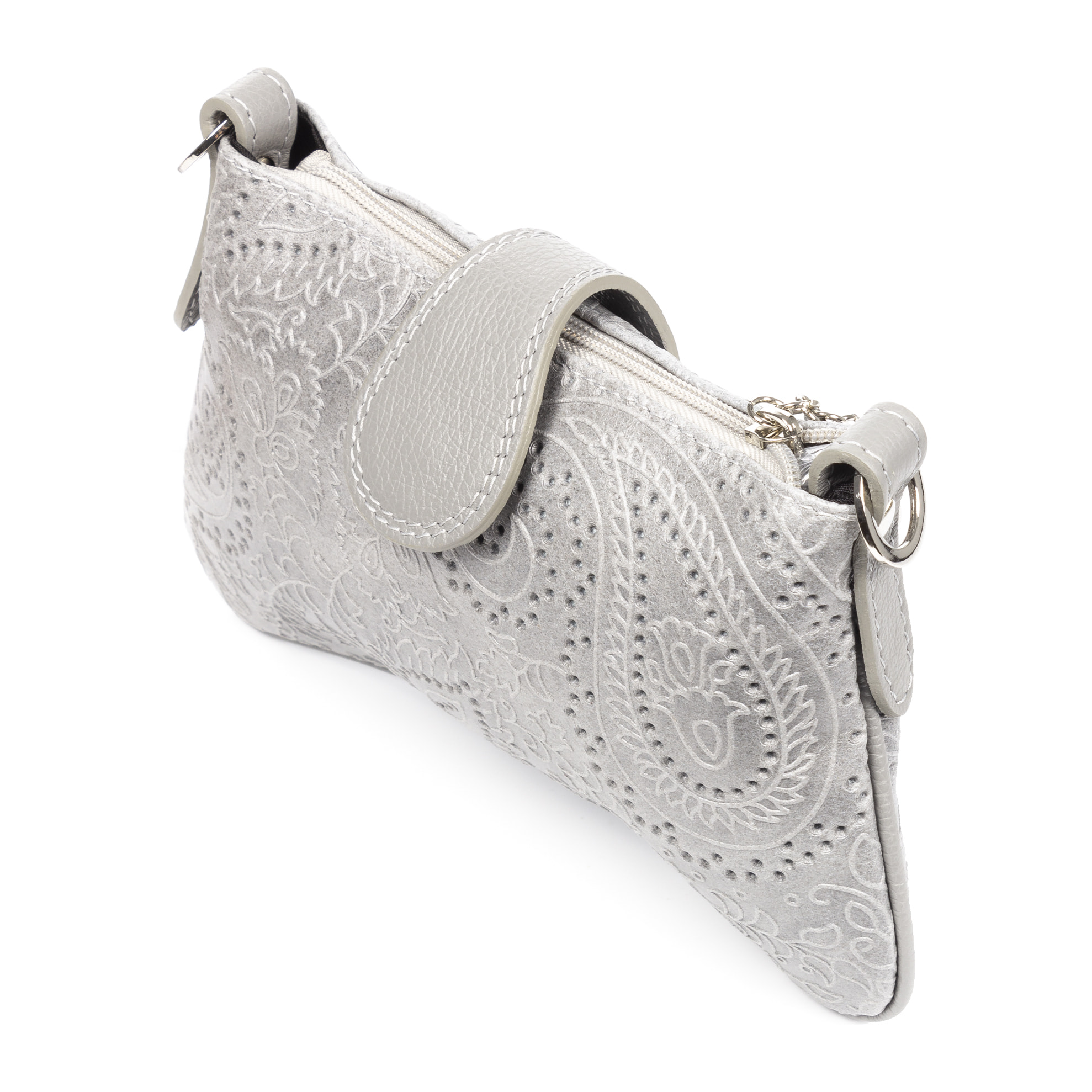 FIRENZE ARTEGIANI Borsa da Donna Allerona.Incisione Arabesco in Vera Pelle Scamosciata. Prodotto in Italia 24x2x14 Cm. Colore: grigio chiaro