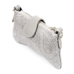 FIRENZE ARTEGIANI Borsa da Donna Allerona.Incisione Arabesco in Vera Pelle Scamosciata. Prodotto in Italia 24x2x14 Cm. Colore: grigio chiaro
