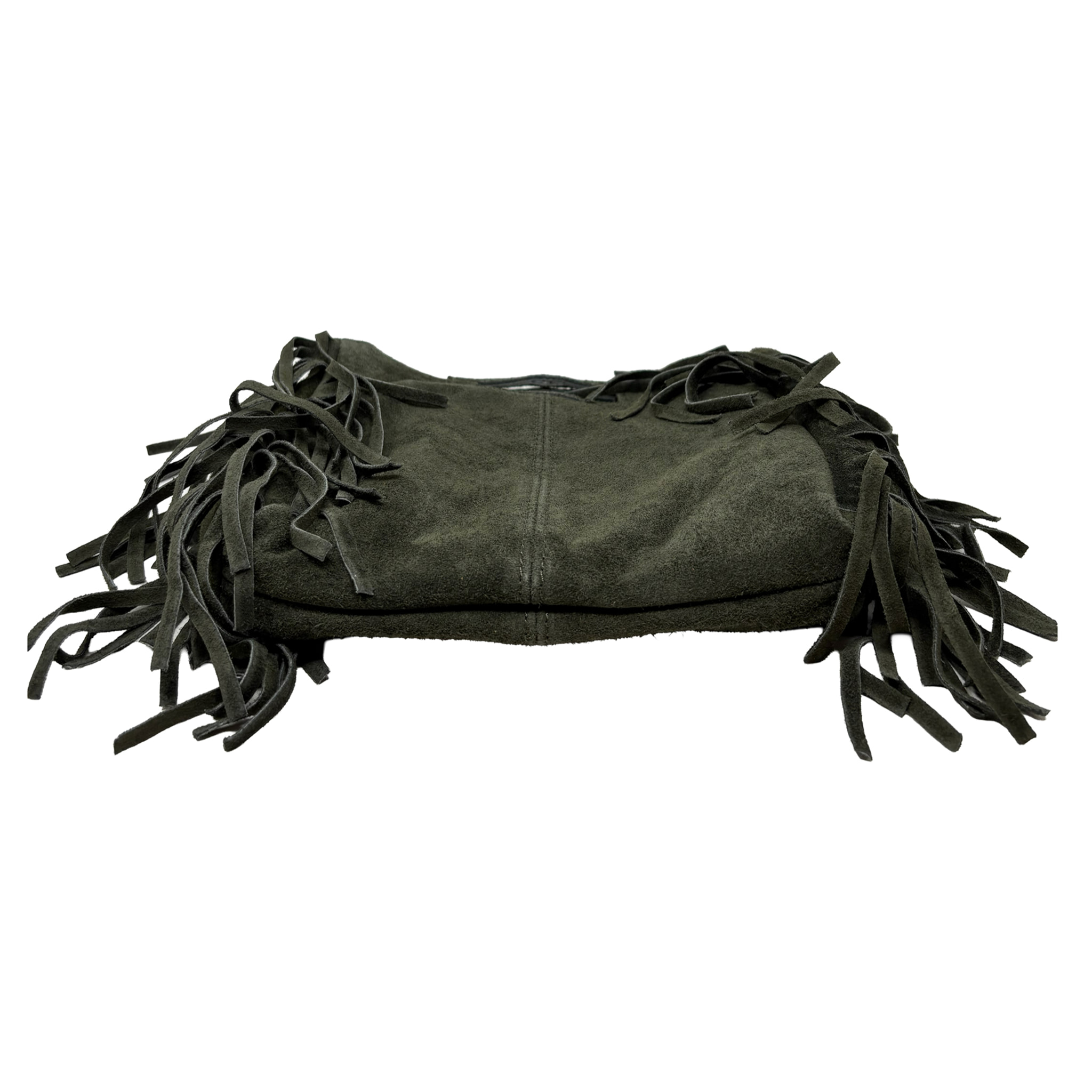Borsa a Mano in Vera Pelle Scamosciata con Frange Made in Italy