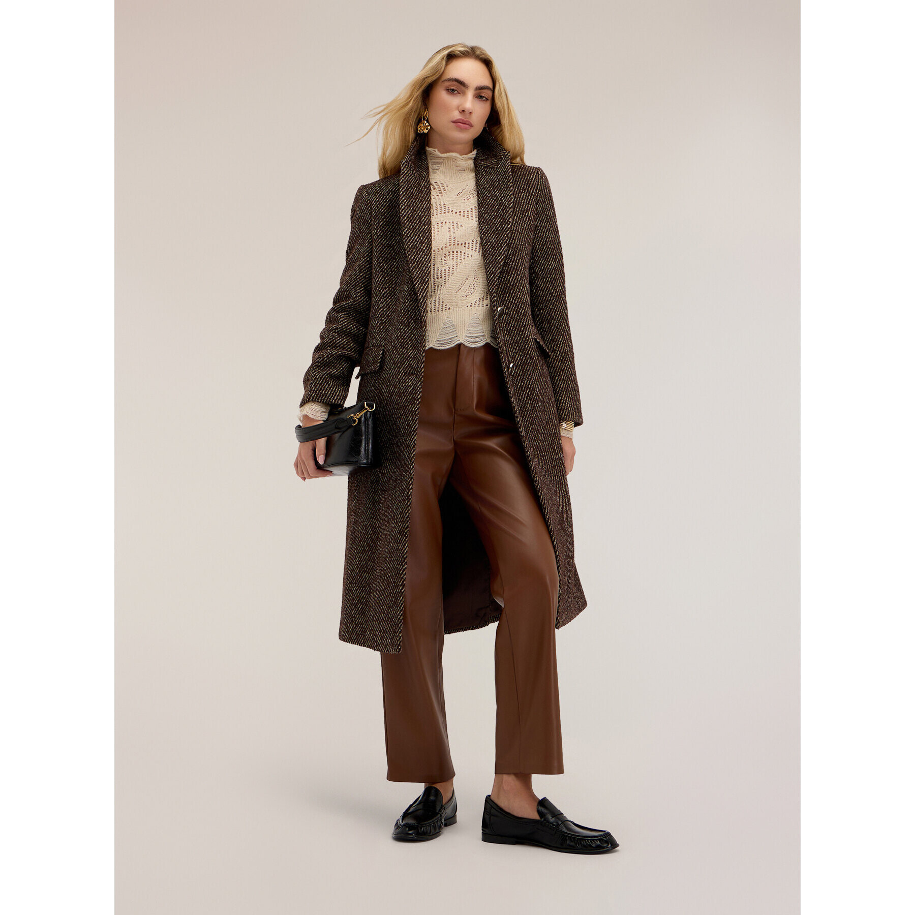 Motivi - Cappotto monopetto tinto filo - Marrone