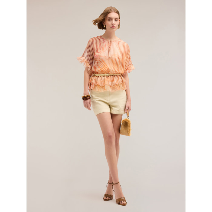 Motivi - Blusa estampada con volantes - Rosa