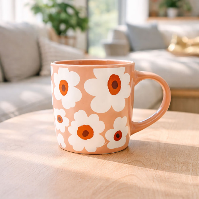 Lot de 6 mugs en grès avec motifs à fleurs MARGUERITE
