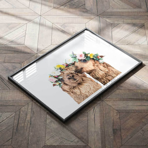 Affiche enfant alpagas bohèmes  Affiche + cadre en bois - Noir