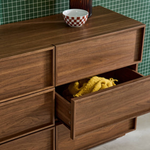 Commode de rangement effet bois 6 tiroirs noyer L 120 x P 43 x H 75cm - Kuba