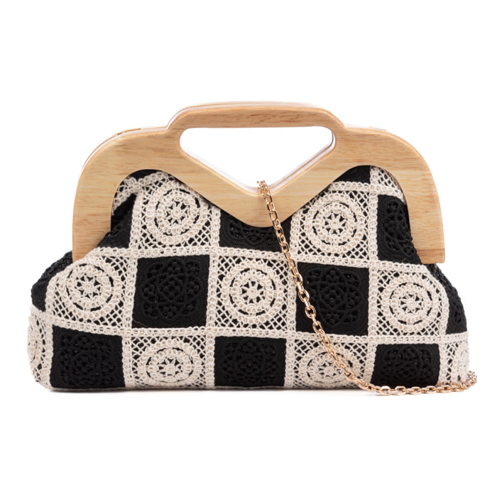Bisenzio Bolso de mano Mujer. Fabricado en madera natural, algodón y paja trenzada.
